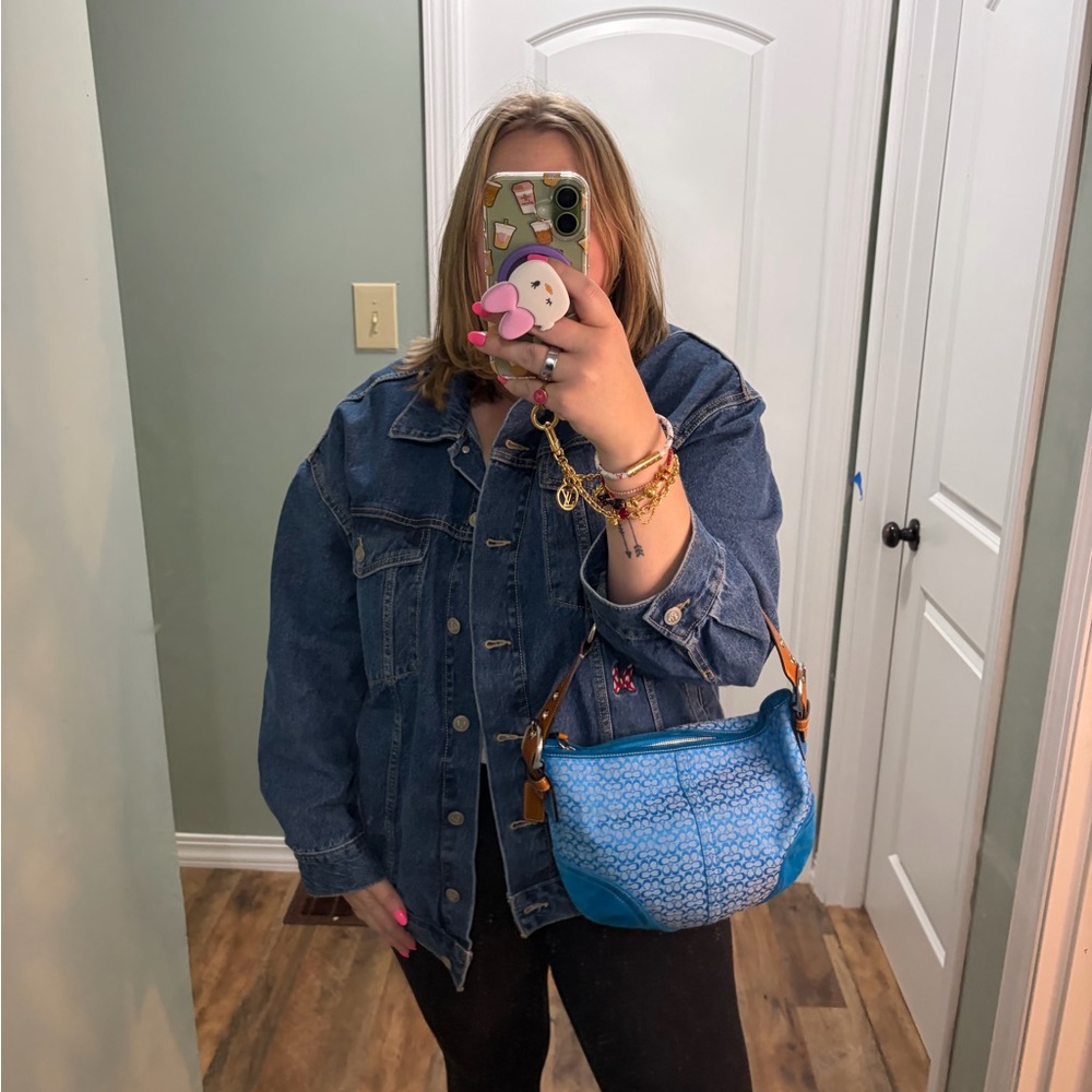SOLD Vintage Coach Y2K Signature Print Blue Micro C Hobo Suede Shoulder Bag - Picture 13 of 15